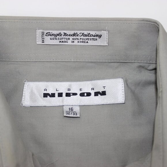 Albert Nippon Long Sleeve Gray Green Button Up Dress Shirt Mens Size 16 32/33 - Picture 6 of 7